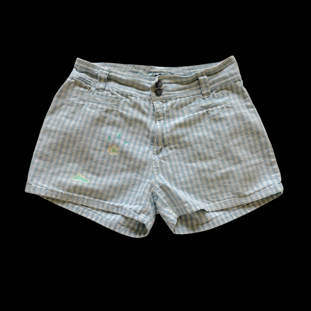 Y2K Gingham Plaid Blue White Cottagecore Painted Art Cotton Shorts Womens Sz 7